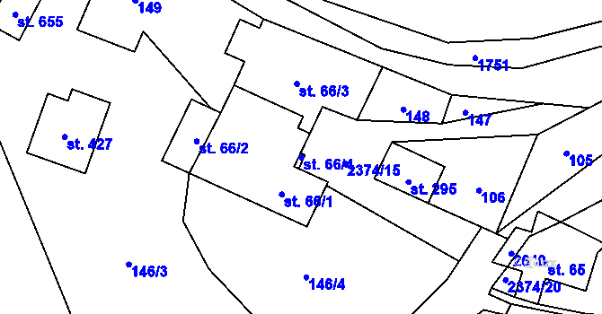 Parcela st. 66/4 v KÚ Hnátnice, Katastrální mapa