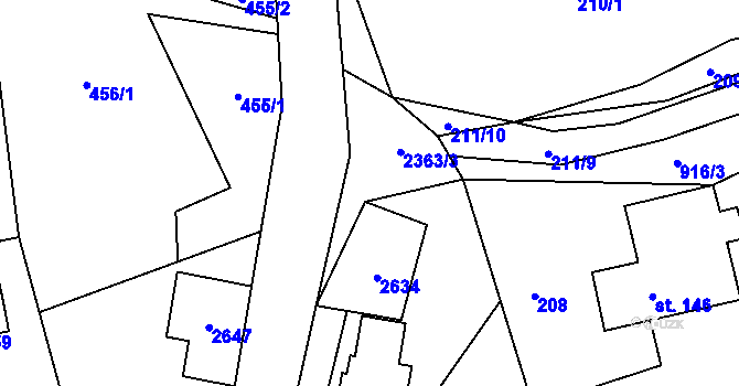 Parcela st. 2363/6 v KÚ Hnátnice, Katastrální mapa