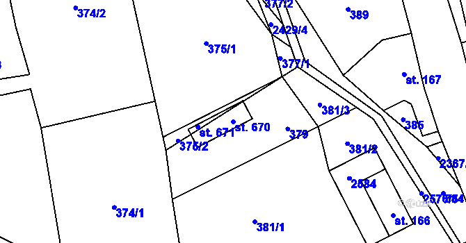 Parcela st. 670 v KÚ Hnátnice, Katastrální mapa