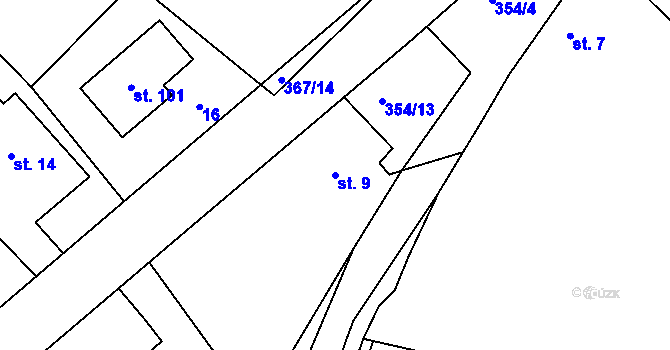 Parcela st. 9 v KÚ Hněvčeves, Katastrální mapa