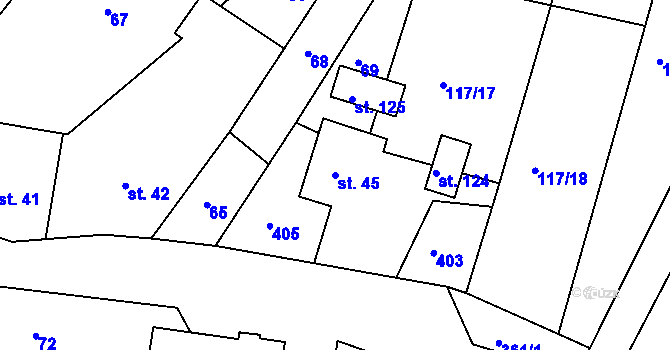 Parcela st. 45 v KÚ Hněvčeves, Katastrální mapa