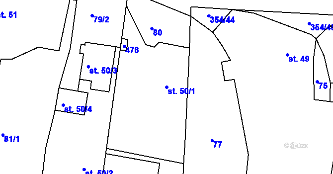 Parcela st. 50/1 v KÚ Hněvčeves, Katastrální mapa