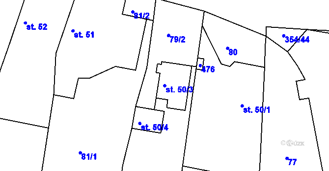 Parcela st. 50/3 v KÚ Hněvčeves, Katastrální mapa