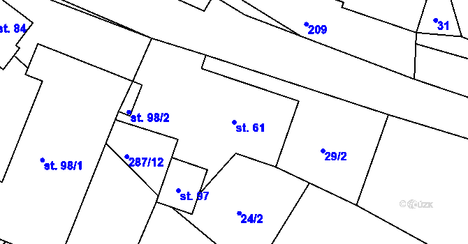 Parcela st. 61 v KÚ Hněvčeves, Katastrální mapa