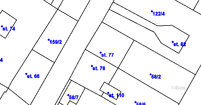 Parcela st. 77 v KÚ Hněvčeves, Katastrální mapa