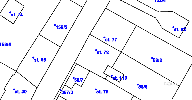Parcela st. 78 v KÚ Hněvčeves, Katastrální mapa