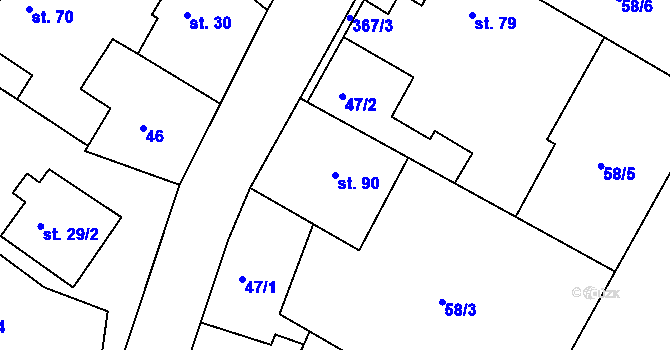 Parcela st. 90 v KÚ Hněvčeves, Katastrální mapa