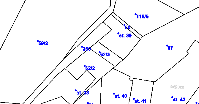 Parcela st. 62/3 v KÚ Hněvčeves, Katastrální mapa