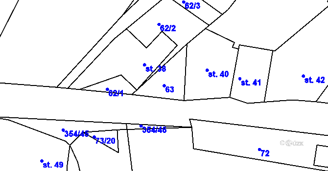 Parcela st. 63 v KÚ Hněvčeves, Katastrální mapa