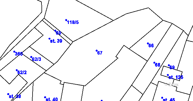 Parcela st. 67 v KÚ Hněvčeves, Katastrální mapa