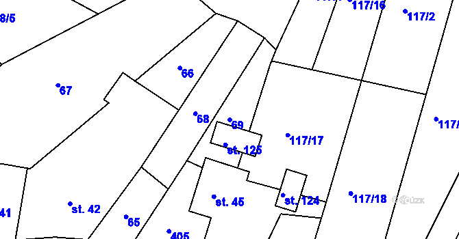 Parcela st. 69 v KÚ Hněvčeves, Katastrální mapa
