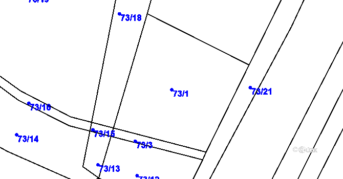 Parcela st. 73/1 v KÚ Hněvčeves, Katastrální mapa