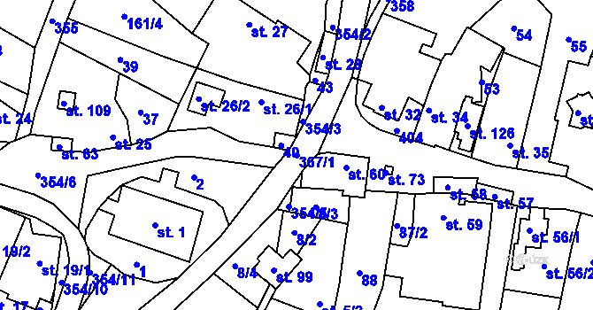 Parcela st. 367/1 v KÚ Hněvčeves, Katastrální mapa