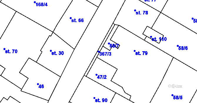 Parcela st. 367/3 v KÚ Hněvčeves, Katastrální mapa
