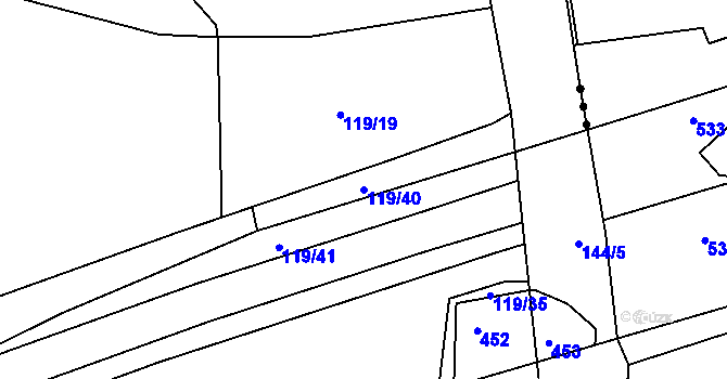 Parcela st. 119/40 v KÚ Hněvčeves, Katastrální mapa