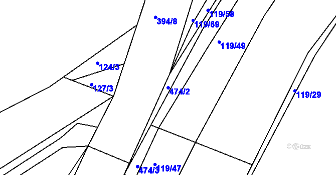 Parcela st. 474/2 v KÚ Hněvčeves, Katastrální mapa