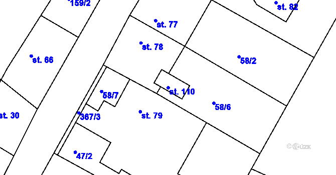 Parcela st. 110 v KÚ Hněvčeves, Katastrální mapa