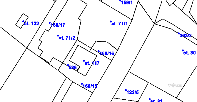 Parcela st. 168/16 v KÚ Hněvčeves, Katastrální mapa