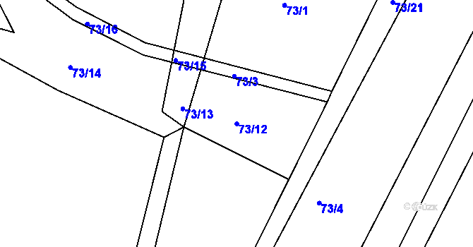 Parcela st. 73/12 v KÚ Hněvčeves, Katastrální mapa