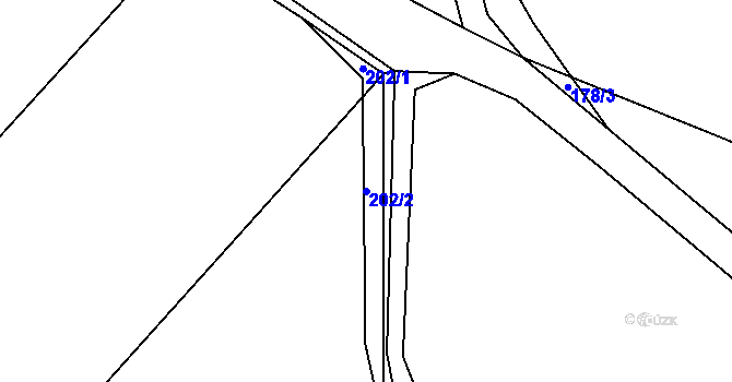 Parcela st. 202/2 v KÚ Hněvčeves, Katastrální mapa