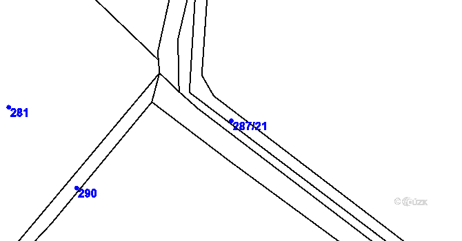 Parcela st. 287/21 v KÚ Hněvčeves, Katastrální mapa