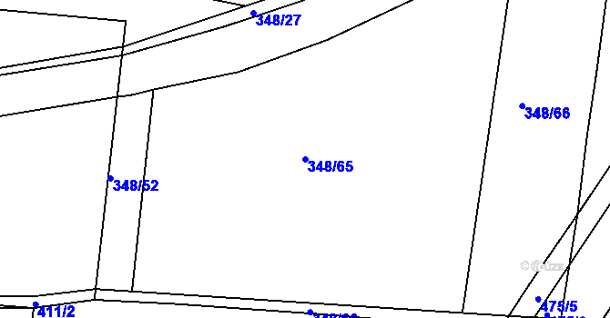 Parcela st. 348/65 v KÚ Hněvčeves, Katastrální mapa