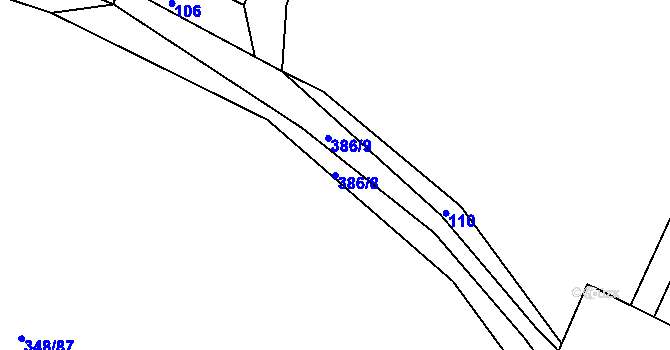 Parcela st. 386/8 v KÚ Hněvčeves, Katastrální mapa