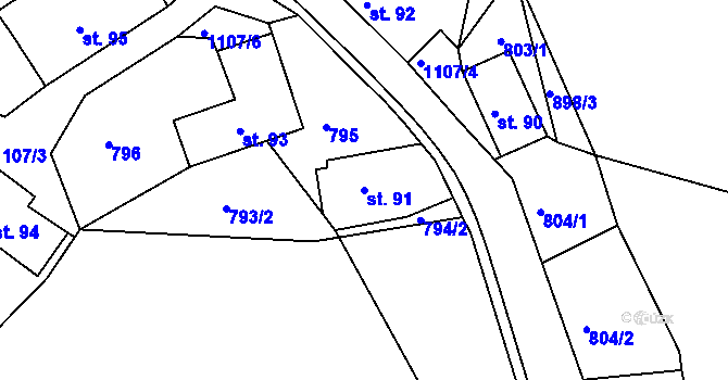 Parcela st. 91 v KÚ Hněvětice, Katastrální mapa