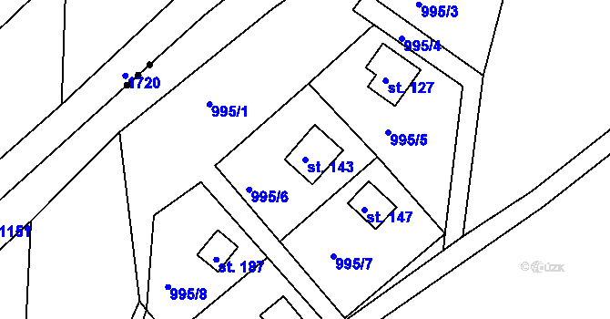 Parcela st. 143 v KÚ Hněvětice, Katastrální mapa