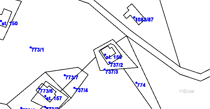 Parcela st. 156 v KÚ Hněvětice, Katastrální mapa