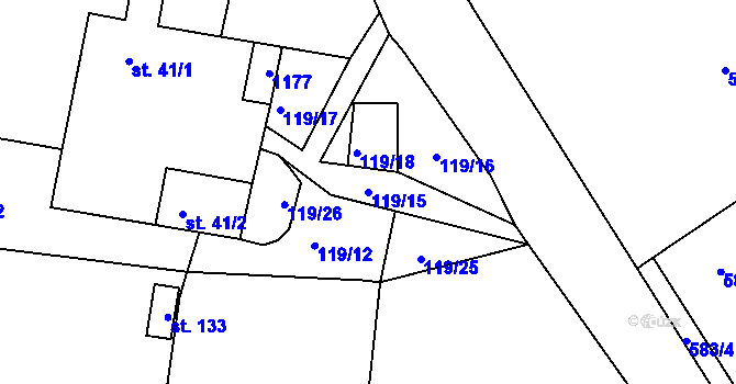 Parcela st. 119/15 v KÚ Hněvětice, Katastrální mapa