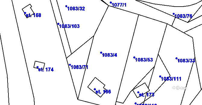 Parcela st. 1083/4 v KÚ Hněvětice, Katastrální mapa