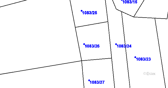 Parcela st. 1083/26 v KÚ Hněvětice, Katastrální mapa