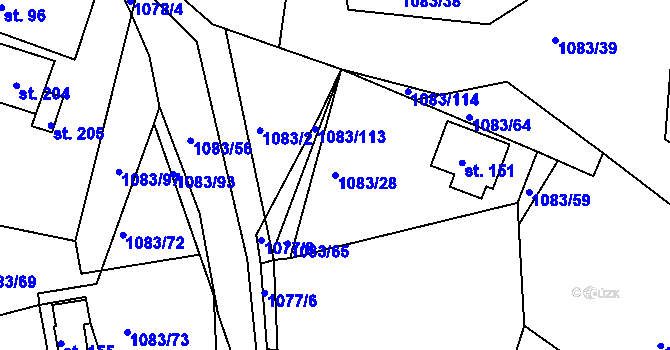 Parcela st. 1083/28 v KÚ Hněvětice, Katastrální mapa