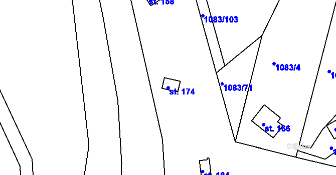Parcela st. 174 v KÚ Hněvětice, Katastrální mapa