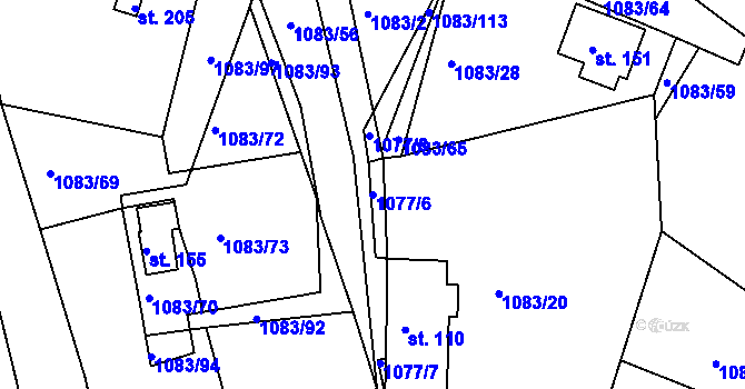 Parcela st. 1077/6 v KÚ Hněvětice, Katastrální mapa