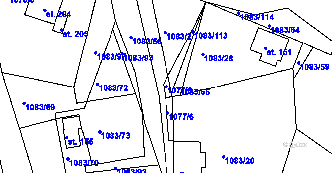 Parcela st. 1077/8 v KÚ Hněvětice, Katastrální mapa