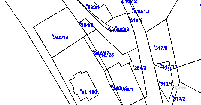 Parcela st. 25 v KÚ Hněvkov, Katastrální mapa