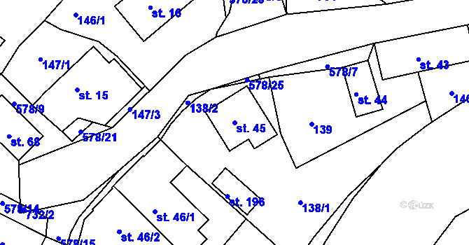 Parcela st. 45 v KÚ Hněvkov, Katastrální mapa