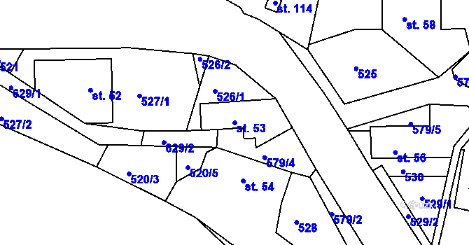 Parcela st. 53 v KÚ Hněvkov, Katastrální mapa