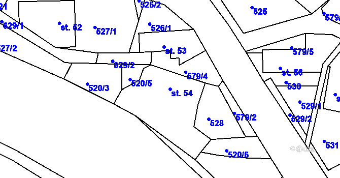 Parcela st. 54 v KÚ Hněvkov, Katastrální mapa