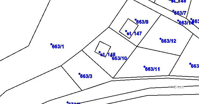 Parcela st. 148 v KÚ Hněvkov, Katastrální mapa