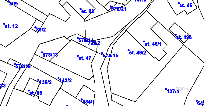 Parcela st. 578/15 v KÚ Hněvkov, Katastrální mapa