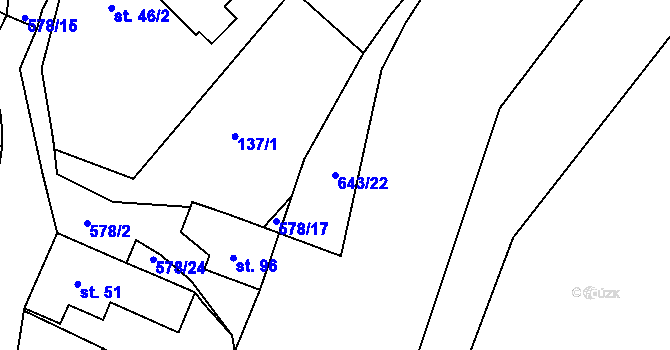 Parcela st. 643/22 v KÚ Hněvkov, Katastrální mapa