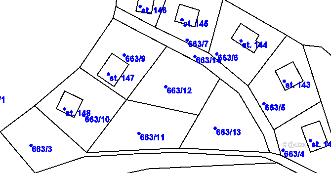 Parcela st. 663/12 v KÚ Hněvkov, Katastrální mapa