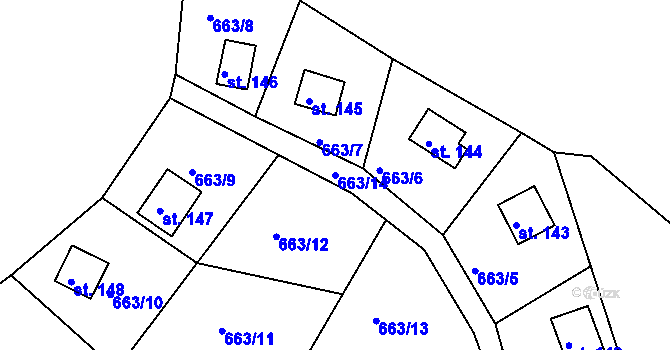 Parcela st. 663/14 v KÚ Hněvkov, Katastrální mapa
