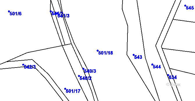 Parcela st. 501/18 v KÚ Hněvkov, Katastrální mapa