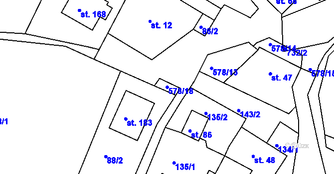 Parcela st. 578/18 v KÚ Hněvkov, Katastrální mapa