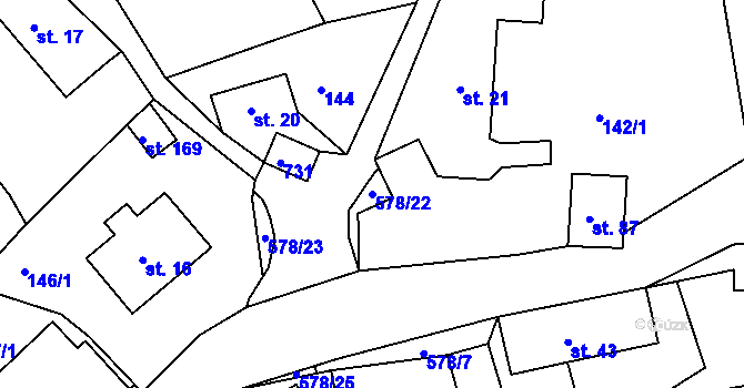 Parcela st. 578/22 v KÚ Hněvkov, Katastrální mapa