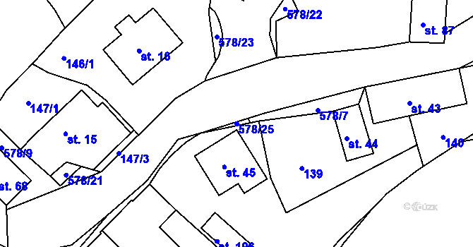 Parcela st. 578/25 v KÚ Hněvkov, Katastrální mapa